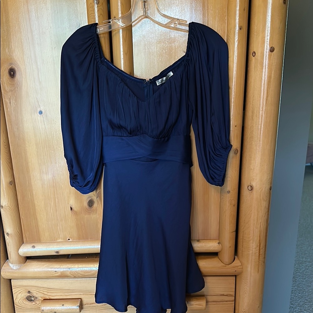 Blue Sweetheart Neck 3/4 Bishop Sleeve Cocktail Dress